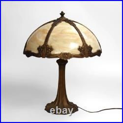 Bradley & Hubbard School Arts & Crafts 6 Panel Slag Glass Lamp c1920