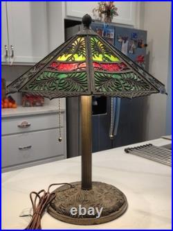 Bradley Hubbard Slag Glass Antique Vintage Art Nouveau Lamp Handel Era