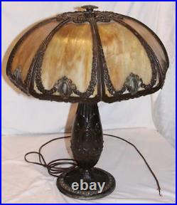 Bradley & Hubbard Slag Glass Lamp Amber Brown Ornate 3 Sockets GORGEOUS
