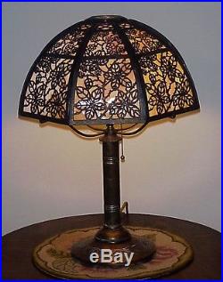 Bradley & Hubbard Slag Stained Glass Overlay Handel Duffner Tiffany Era Lamp