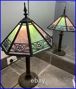 Bradley Hubbard Slag glass Shade With A Signed Royal Glass Co. NY 1914 Base Lamp