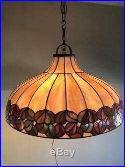 Bradley Hubbard arts crafts leaded slag glass antique hanging lamp shade Handel