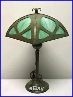 Bradley and Hubbard Art Nouveau Green Slag Glass Table Lamp