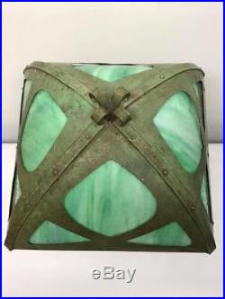 Bradley and Hubbard Art Nouveau Green Slag Glass Table Lamp