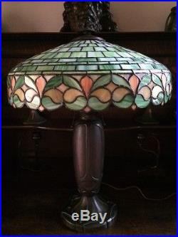 Bradley hubbard antique slag glass arts crafts mission handel era desk lamp nr