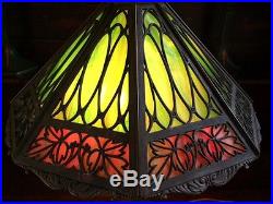 Bradley hubbard antique slag glass arts crafts mission handel era desk lamp nr
