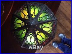 Bradley hubbard antique slag glass arts crafts mission handel era desk lamp nr