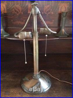 Bradley hubbard antique slag glass arts crafts mission handel era desk lamp nr