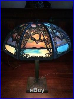 Bradley hubbard antique slag glass arts crafts mission handel era lamp