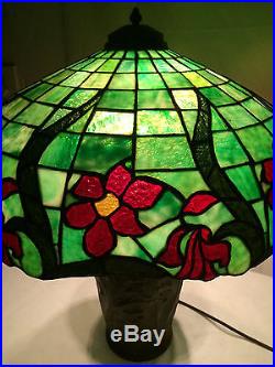 Bradley hubbard arts crafts mission antique leaded slag glass handel era lamp nr