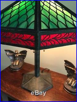 Bradley hubbard arts crafts slag glass antique mission handel era panel lamp