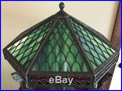 Bradley hubbard arts crafts slag glass antique mission handel era panel lamp