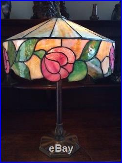 Bradley hubbard arts crafts vintage leaded slag glass handel era lamp nr