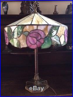 Bradley hubbard arts crafts vintage leaded slag glass handel era lamp nr