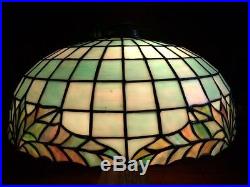 Bradley hubbard mission arts crafts antique slag glass leaded lamp handel era nr