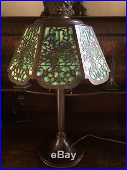 Bradley hubbard slag glass ­arts crafts antique mission vintage handel era lamp