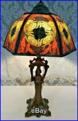 Bride Lady Lamp slag beaded glass shade- Handel Tiffany arts & crafts art deco