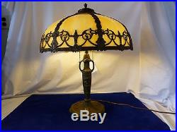 Bronze 2-Socket Lamp withAmber Slag Glass Shade. Attributed to Pittsburgh CO. 1920s