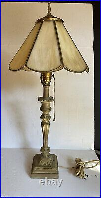 Bronze Angel Harp McGrory's Stained Slag Glass Shade Table Lamp