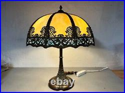 Bronze Base Slag Glass Table Lamp Handel Tiffany Era