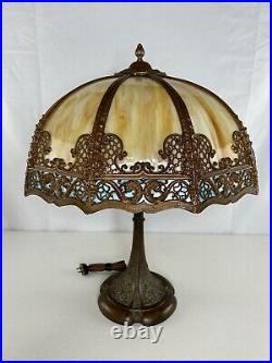 Bronze Base Slag Glass Table Lamp Handel Tiffany Era