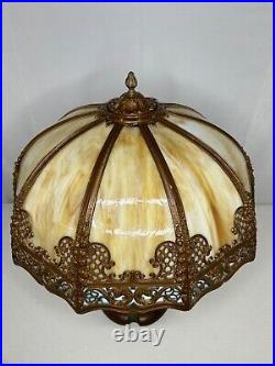 Bronze Base Slag Glass Table Lamp Handel Tiffany Era