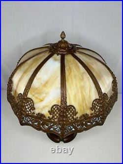 Bronze Base Slag Glass Table Lamp Handel Tiffany Era