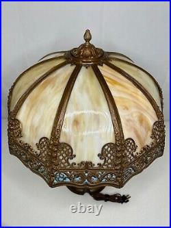 Bronze Base Slag Glass Table Lamp Handel Tiffany Era