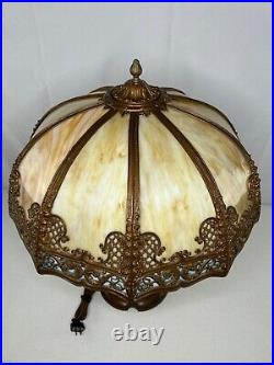 Bronze Base Slag Glass Table Lamp Handel Tiffany Era