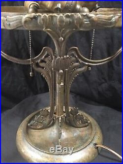 Bronze, Lamp Base, Leaded, Slag, Stained Glass Shade, Arts Crafts, Handel Lamp Era