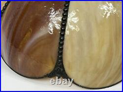 Brown & Cream Slag Stained Glass Hanging Swag Ceiling Lamp Light 8 Panel Tulip