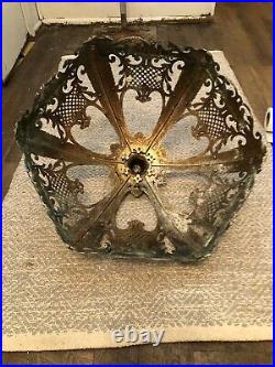 C1910 Antique 18 Art Nouveau Bent Panel Slag Glass Table Lamp Shade To Restore
