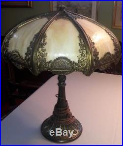 C1915 Bradley & Hubbard 8 Panel Caramel Slag Glass Lamp
