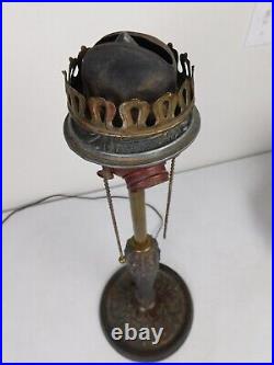 C1919 Bigelow Kennard Antique Arts Nouveau Crafts Lamp Copper Base Slag Glass