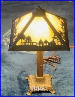 C1920 American Slag Glass Lamp With Ottoman Islamic Architecture Patterns