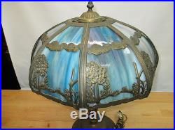 C1920s SLAG GLASS METAL OVERLAY SILHOUETTE TABLE LAMP HANDEL MILLER PITTSBURG B