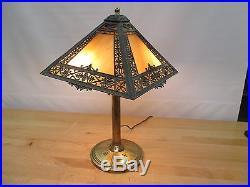 C1930s BRADLEY & HUBBARD B&H BRASS / COPPER SLAG GLASS SHADE ELECTRIC TABLE LAMP