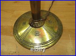 C1930s BRADLEY & HUBBARD B&H BRASS / COPPER SLAG GLASS SHADE ELECTRIC TABLE LAMP