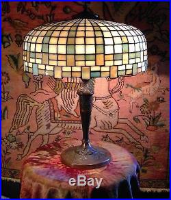 C 1910 Lamb Bros. Leaded Geometric lamp-Handel Tiffany Arts Crafts slag glass