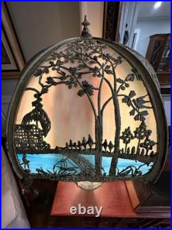 Ca. 1920 Edward Miller & Co. Antique Slag Glass Table Lamp