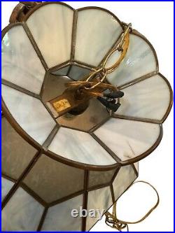 Caramel Slag & Etched Floral Glass Ceiling Fixture Lamp 14 48 Panels