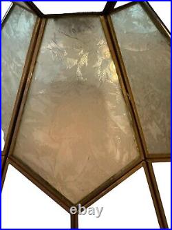 Caramel Slag & Etched Floral Glass Ceiling Fixture Lamp 14 48 Panels