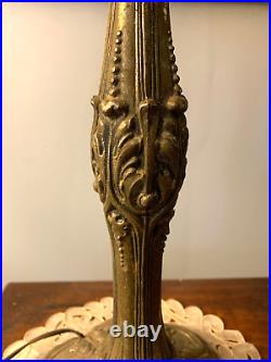 Cast Brass Ornate Table Lamp 10 Pane Slag  Glass Dual Pull Chain