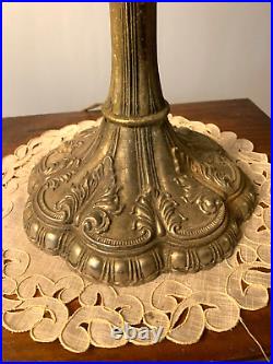Cast Brass Ornate Table Lamp 10 Pane Slag  Glass Dual Pull Chain