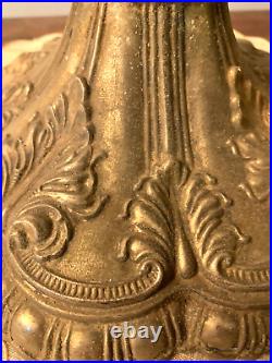 Cast Brass Ornate Table Lamp 10 Pane Slag  Glass Dual Pull Chain