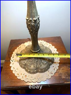Cast Brass Ornate Table Lamp 10 Pane Slag  Glass Dual Pull Chain