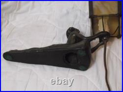 Chandler Art Deco Lady Nymph Bronze Base Lamp Slag Glass Shade, rewired