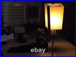 Chandler Art Deco Lady Nymph Bronze Base Lamp Slag Glass Shade, rewired