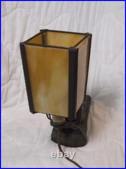 Chandler Art Deco Lady Nymph Bronze Base Lamp Slag Glass Shade, rewired