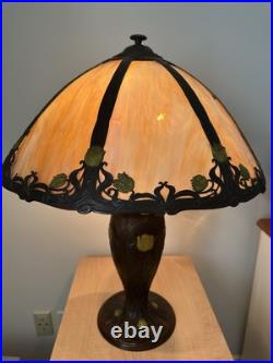 Charles Parker Slag Glass Antique Lamp, Heavy Metal Base